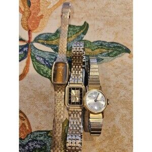 Lot of 3 Wristwatches Mixed Styles Gold Tone- Baylor, Timex, Pinor